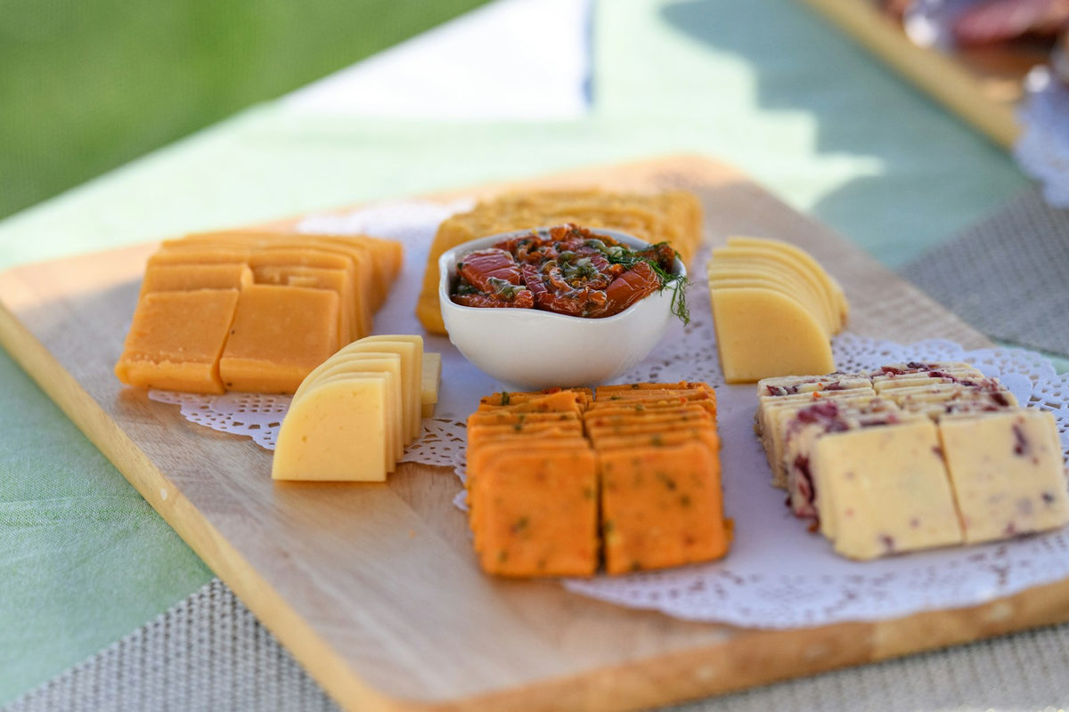Cheese and crackers laid out for a simple lunch