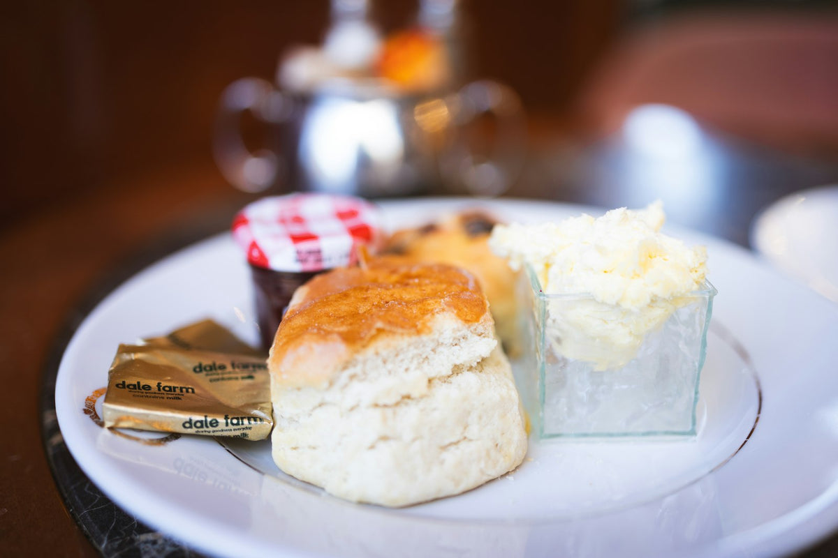 A cream tea of scones with jam and clotted cream