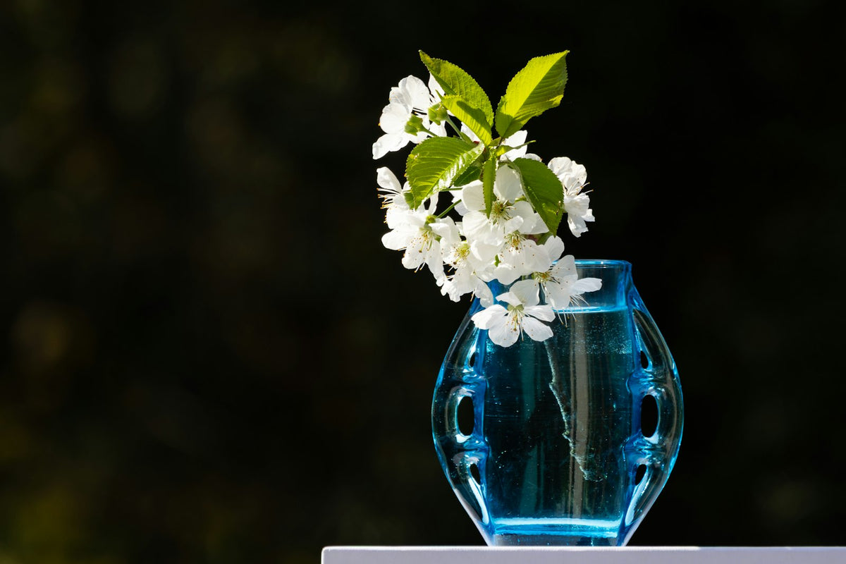Spring blossom arranged in a blue vase