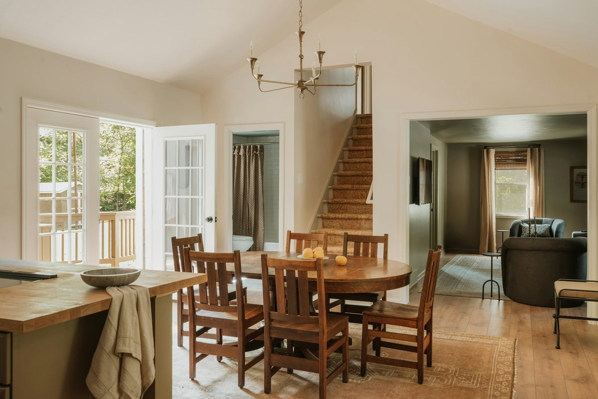 Dining area with a wooden table and chairs