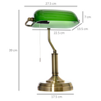 Banker's Desk Lamp, Antique Brass with Glass Shade