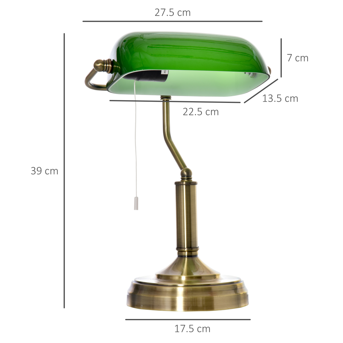 Banker's Desk Lamp, Antique Brass with Glass Shade