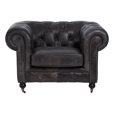 Victor dark grey-brown leather Chesterfield chair, view 2