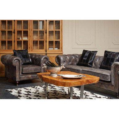 Victor dark grey-brown leather Chesterfield chair, view 3