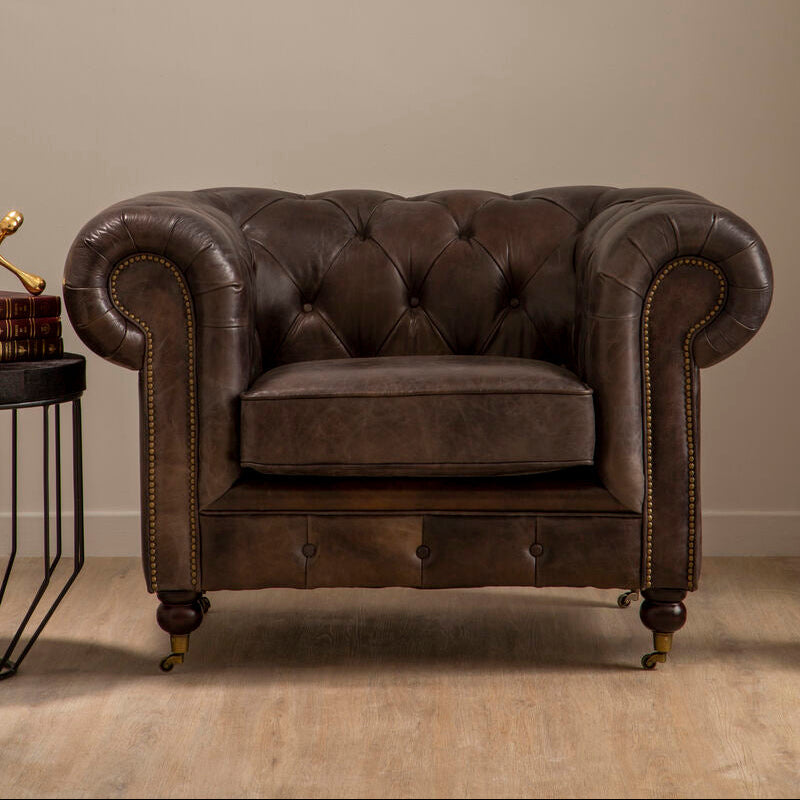 Victor dark grey-brown leather Chesterfield chair