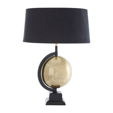 Antique Brass Globe Lamp, Black Shade