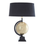 Antique Brass Globe Lamp, Black Shade