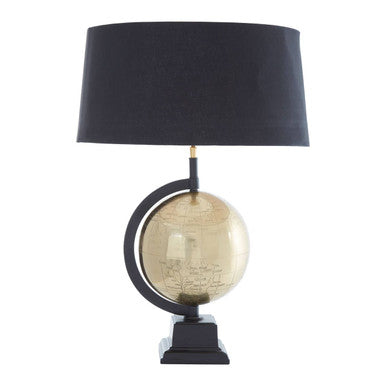 Antique Brass Globe Lamp, Black Shade