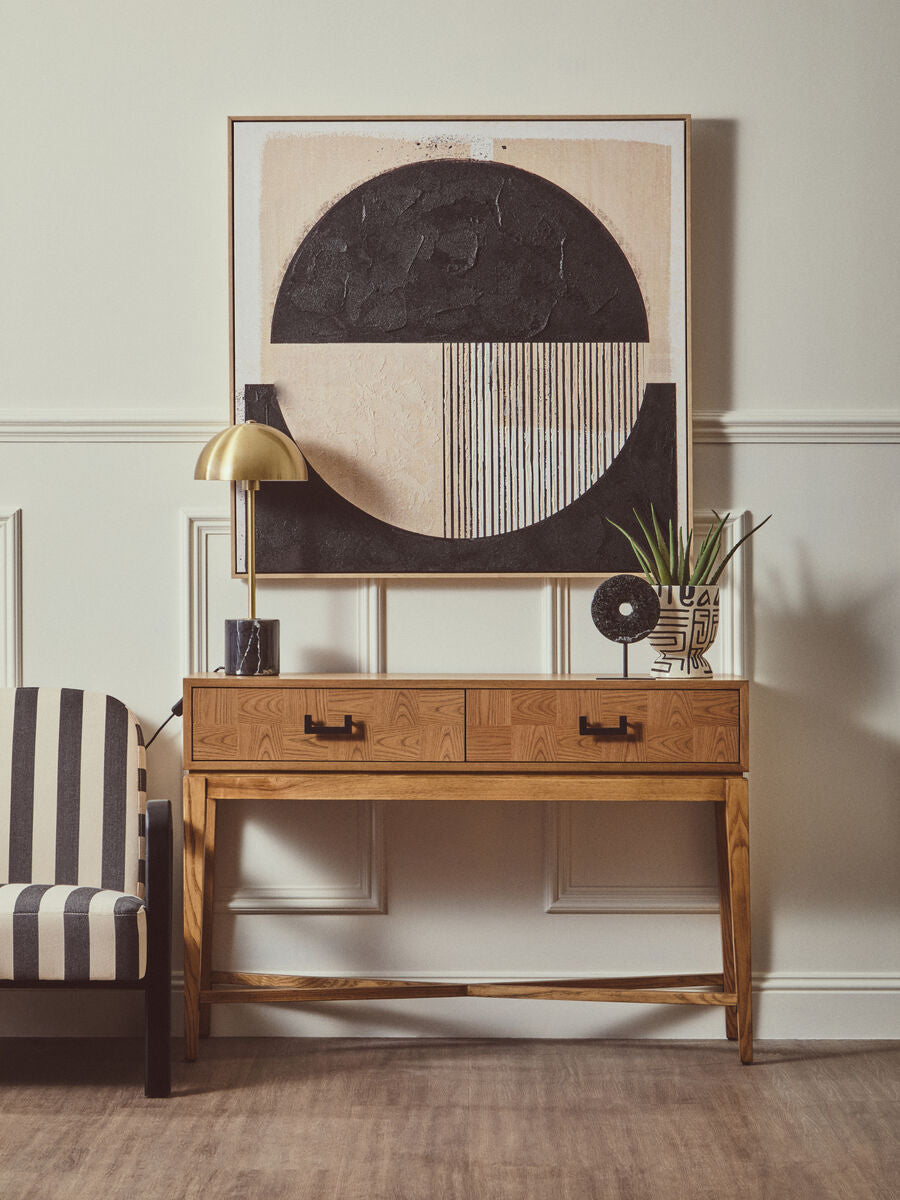 Brushed Brass Dome Lamp, Black Marble