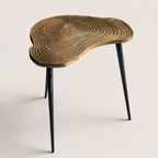 Brass clover side table with etched top and black iron legs