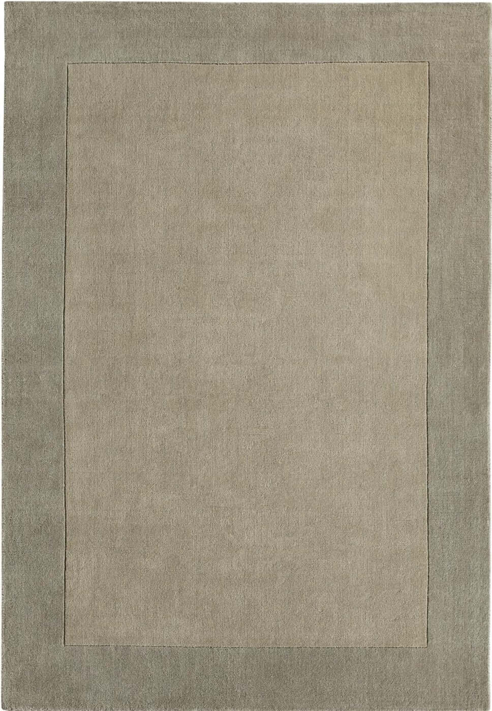 Taupe wool rug with a two-tone border