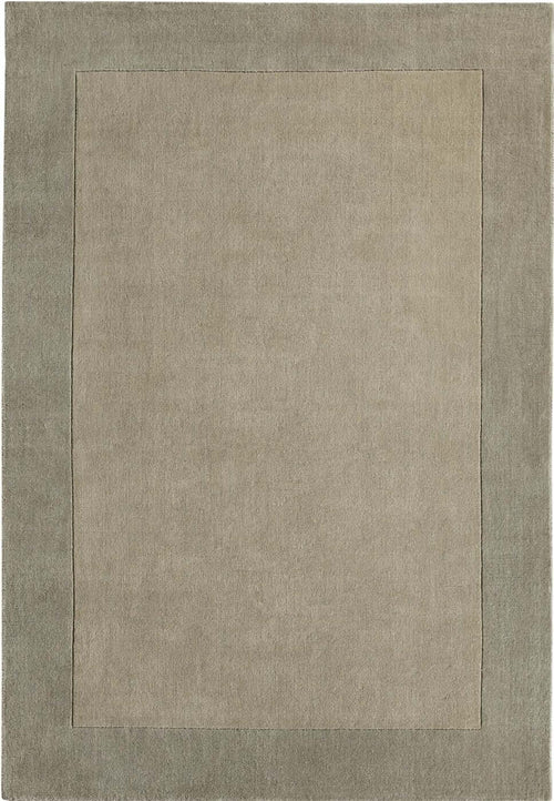 Taupe wool rug with a two-tone border