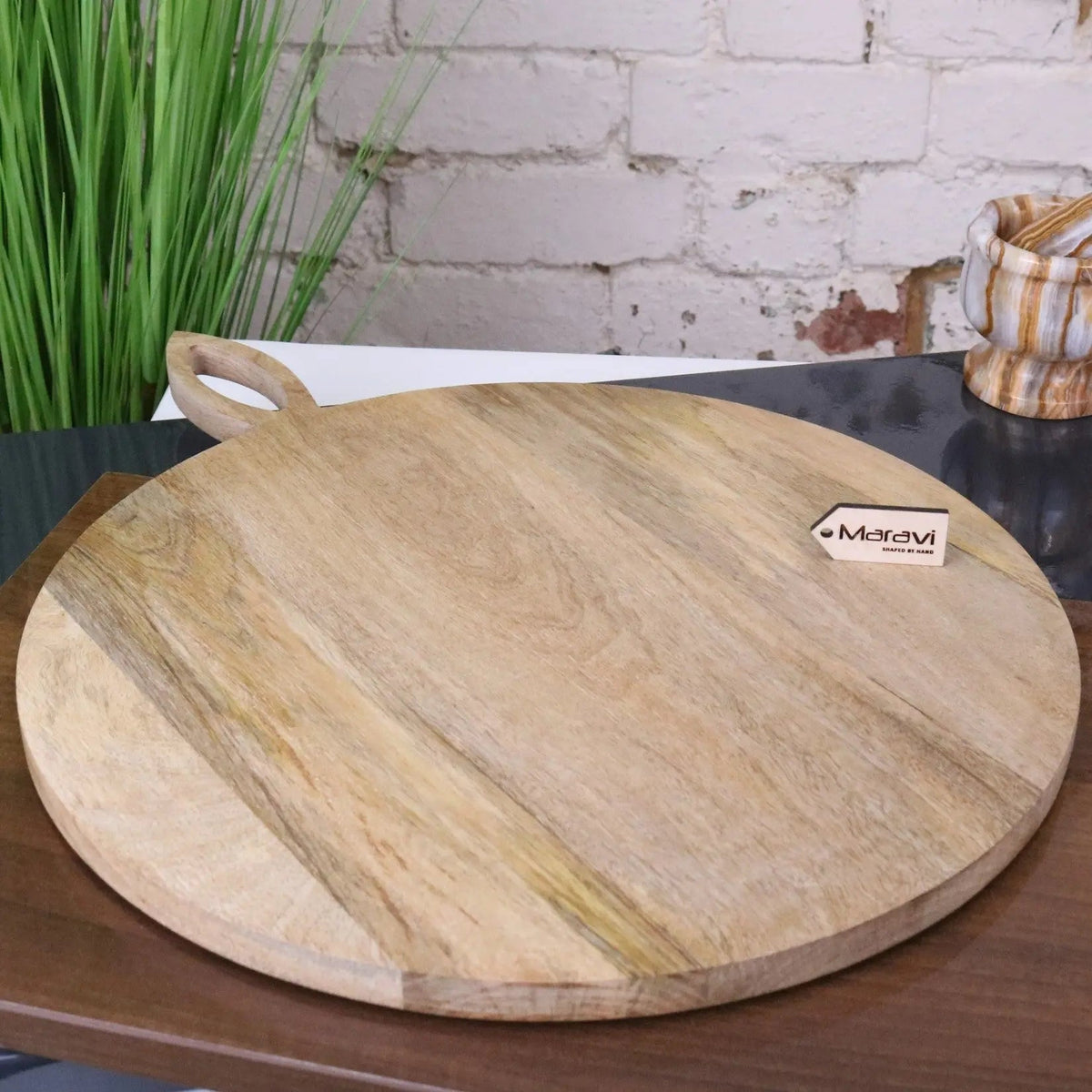Amba Rustic Round Wooden Serving Board, 38cm