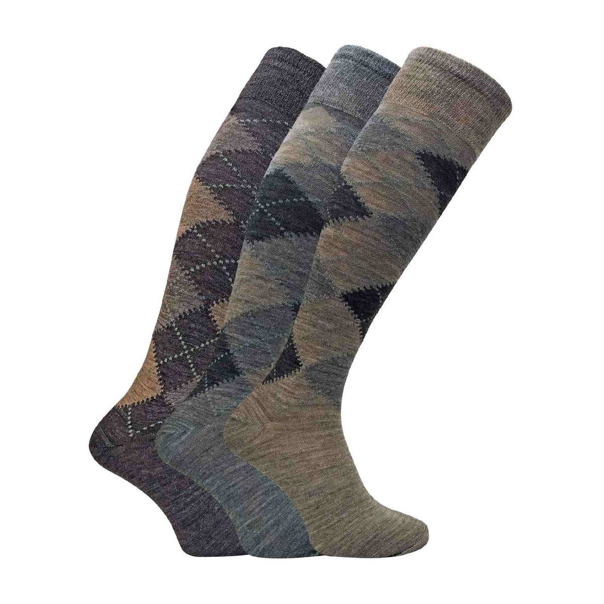Men's Extra-Long Argyle Lambswool Socks, Pack of 3