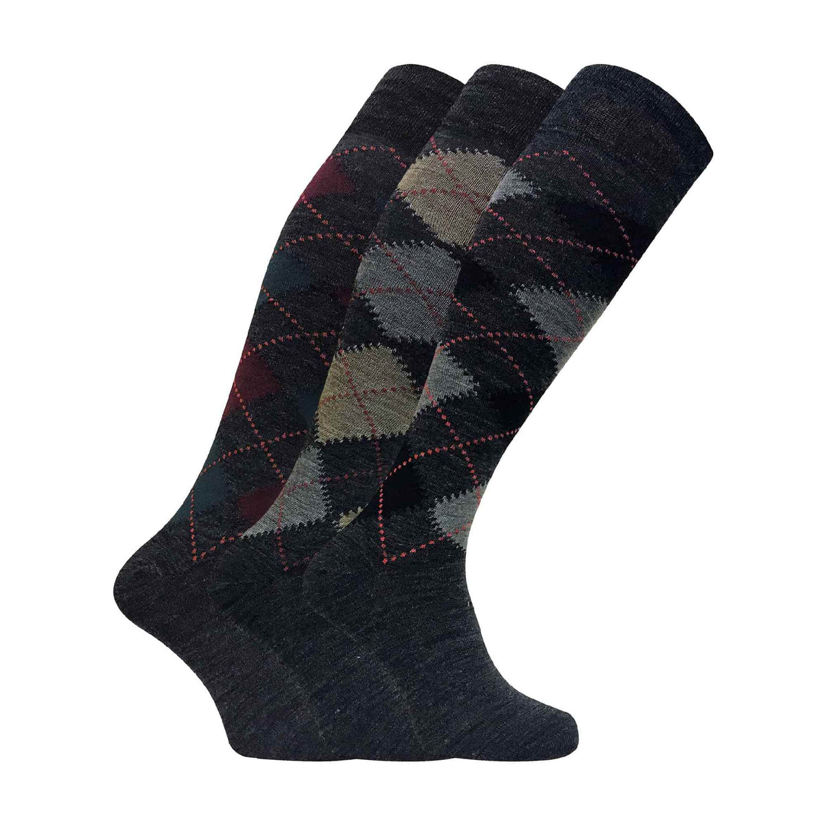 Men's Extra-Long Argyle Lambswool Socks, Pack of 3
