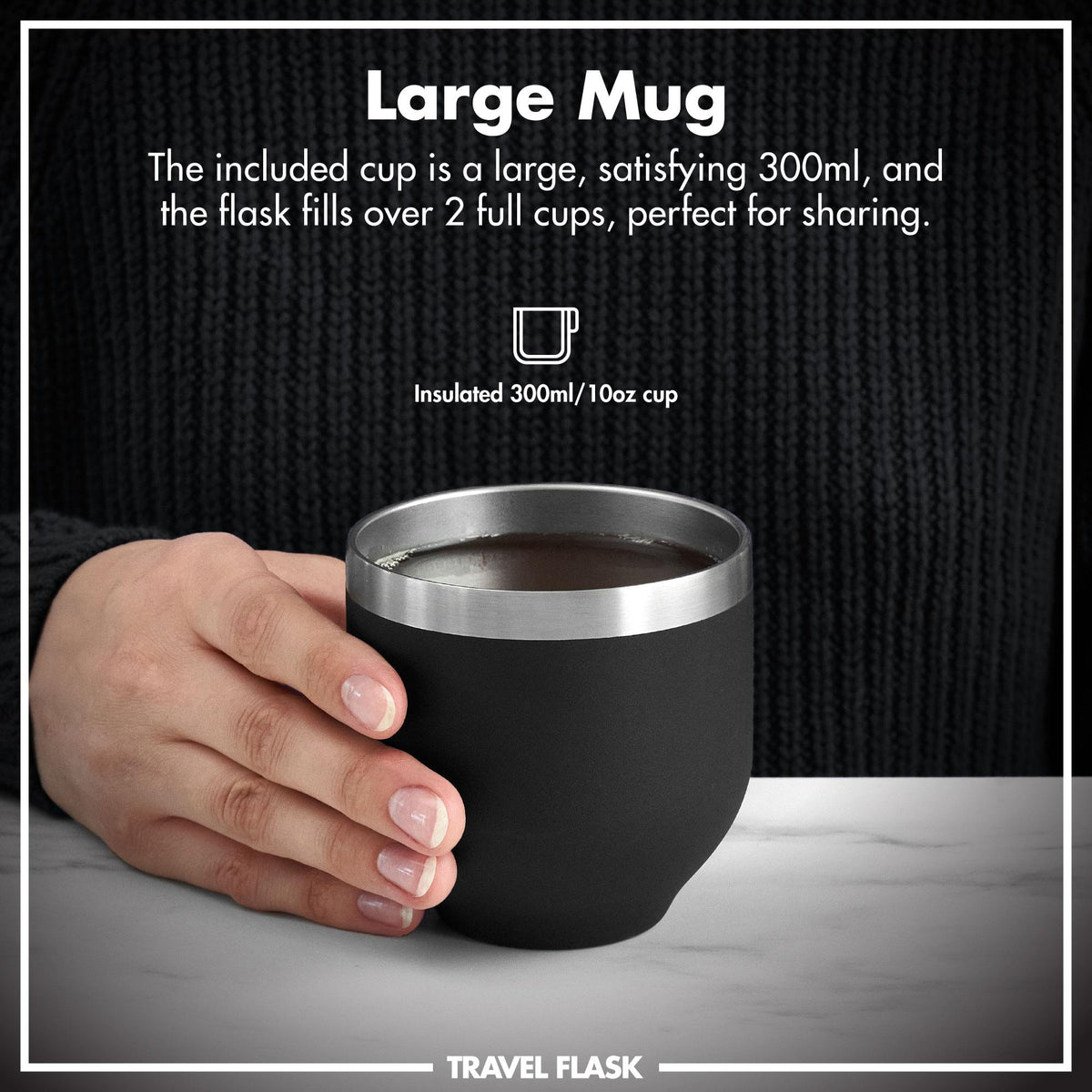 Black insulated flask and mug, view 3