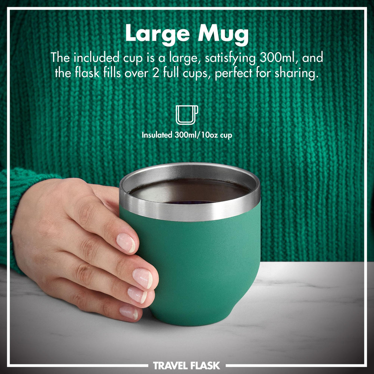 Green insulated flask and mug, view 3