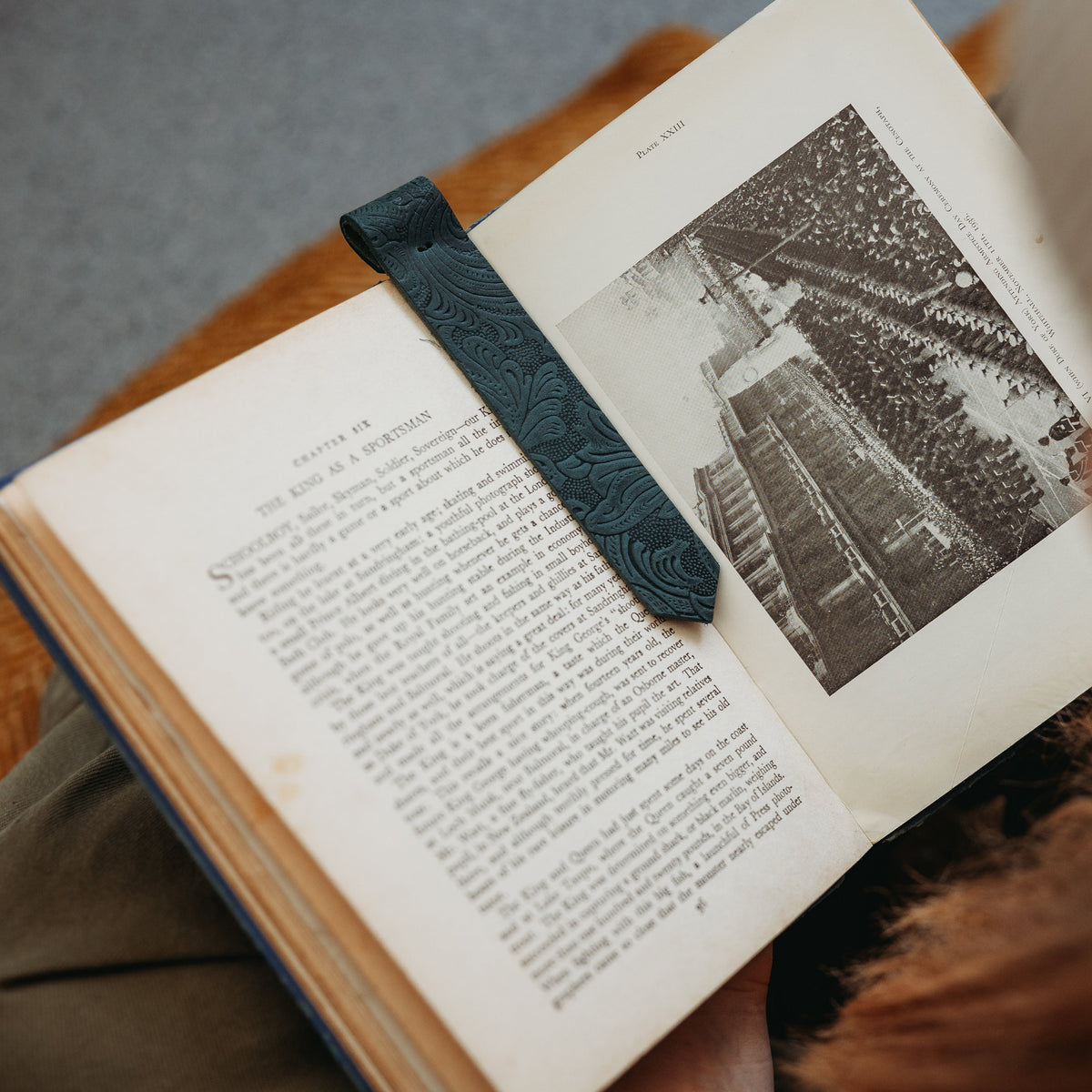 Leather bookmarks embossed with a botanical pattern