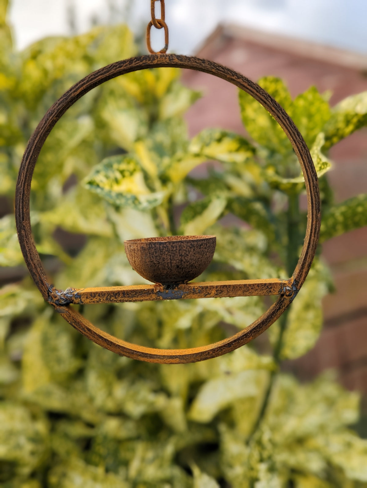 Rusted Steel Hanging Bird Feeder