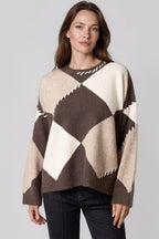 Brown argyle wool-blend jumper, worn