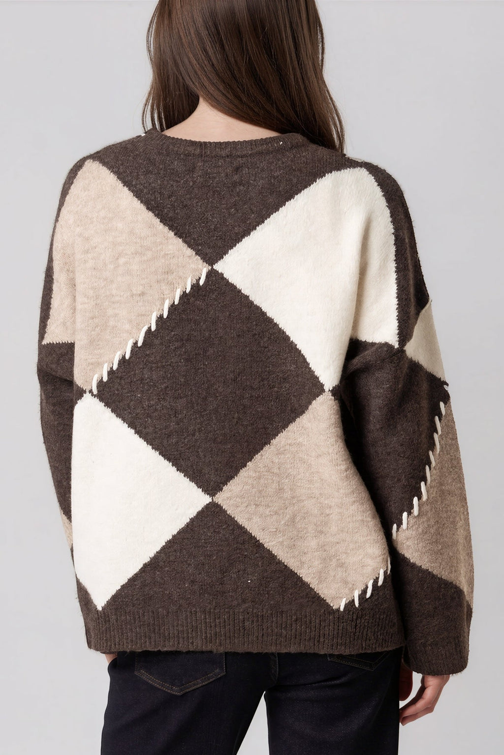 Brown argyle wool-blend jumper, view 3