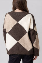 Brown argyle wool-blend jumper, view 3