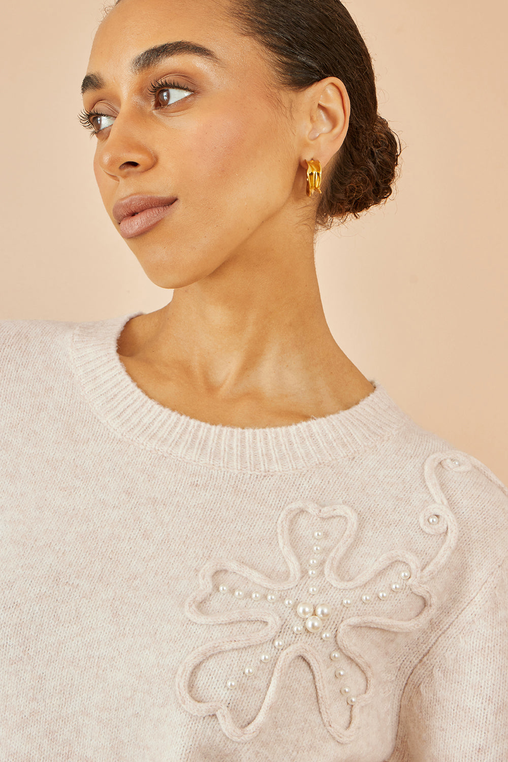 Oatmeal floral appliqué jumper, view 5