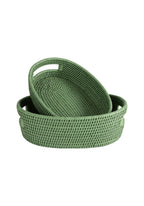 Cotswold Oval Rattan Baskets, Green (Set of 2)
