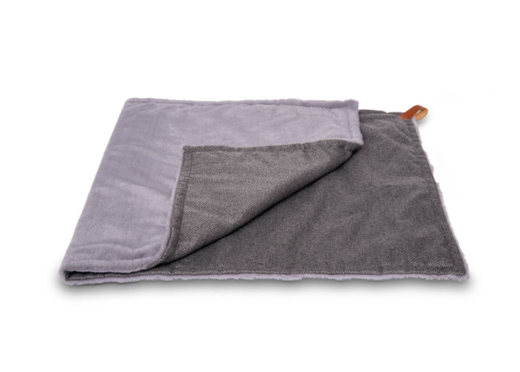 Balmoral grey herringbone and faux fur reversible dog blanket