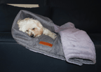 Balmoral grey herringbone and faux fur reversible dog blanket, view 2