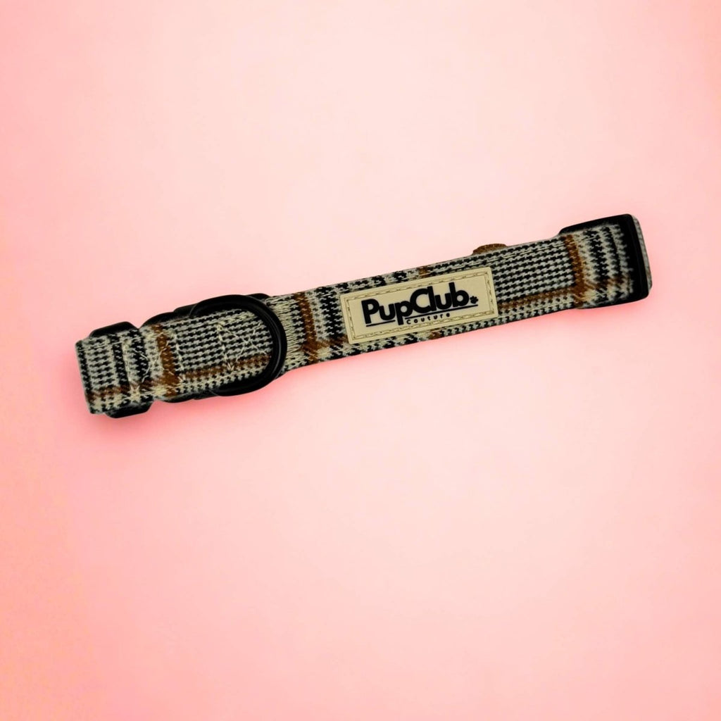 Plaid tweed dog collar with a D ring
