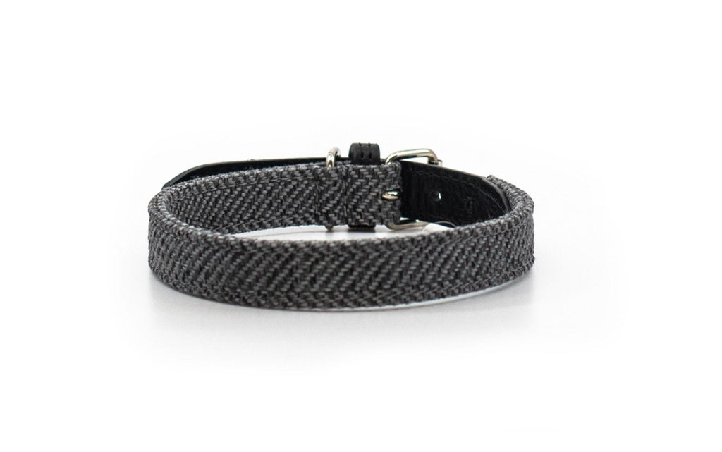 The Balmoral Herringbone and Leather Dog Collar