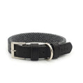 Grey herringbone and black leather dog collar