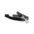 Grey herringbone and black leather dog lead