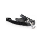 Grey herringbone and black leather dog lead