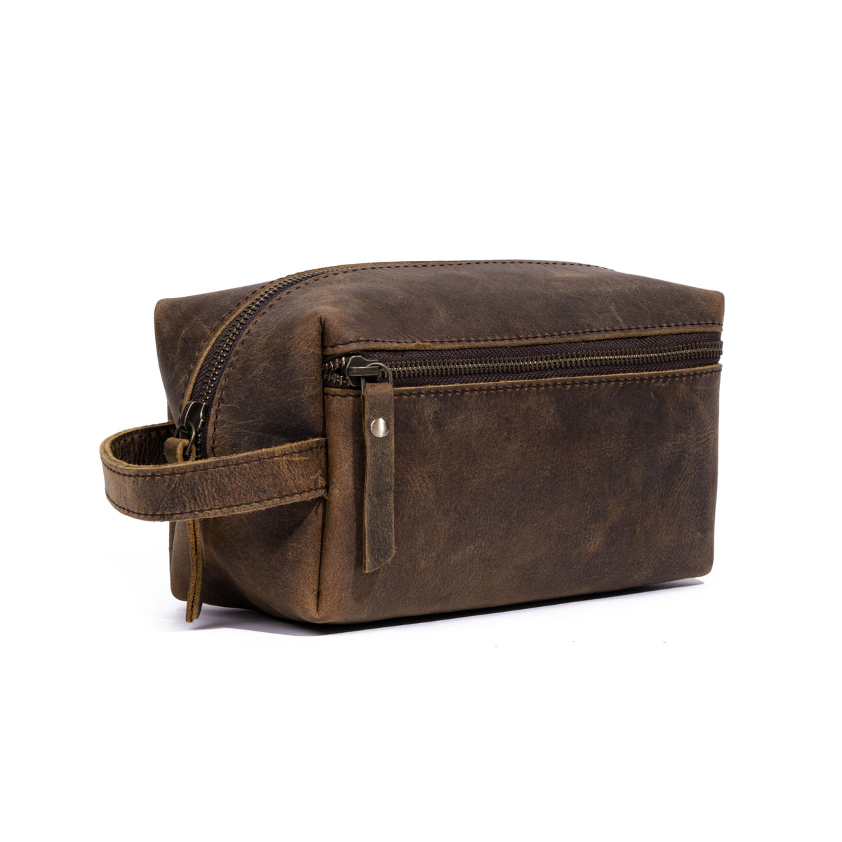 Buffalo leather wash bag with zip and carry handle