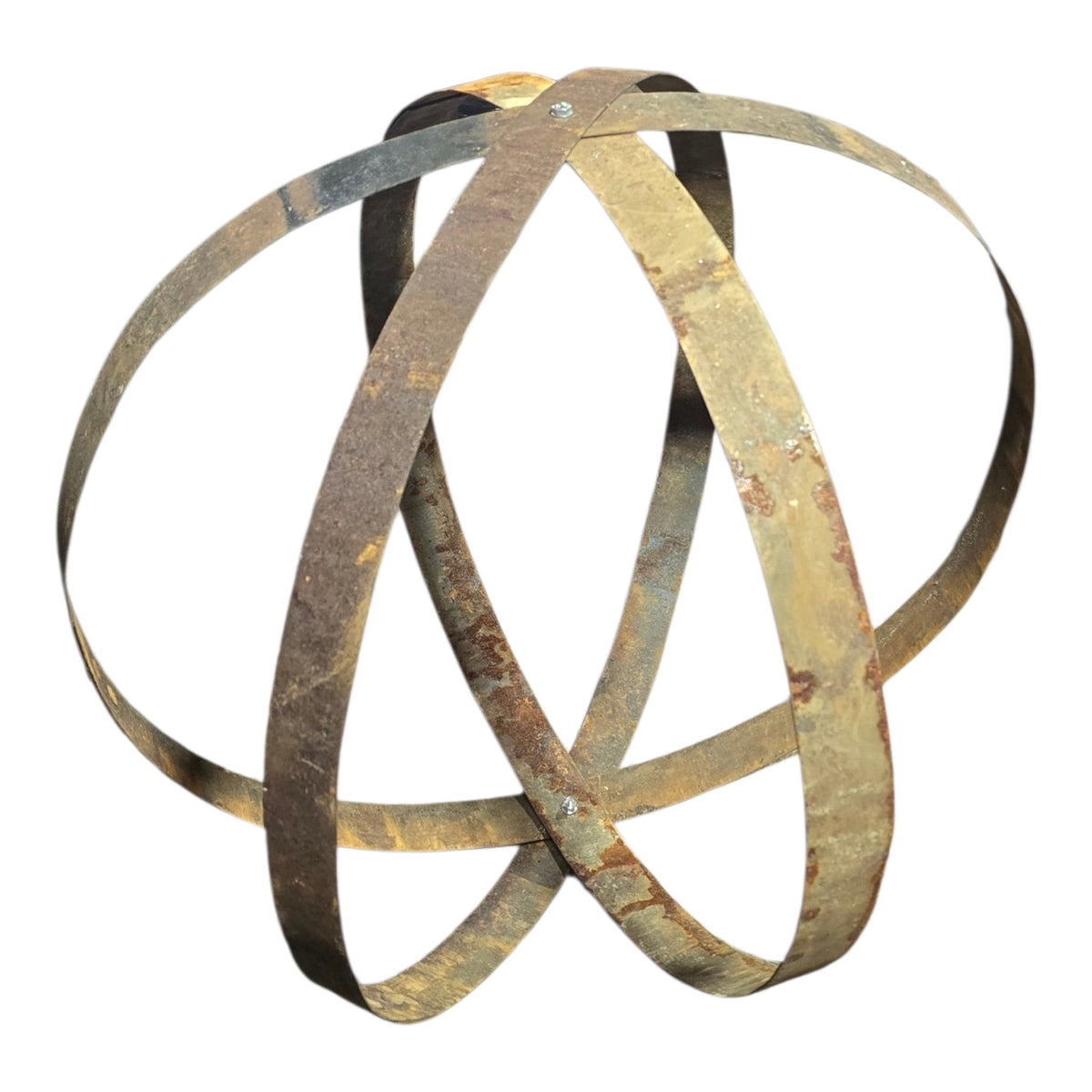 Reclaimed steel log holder orb, view 2