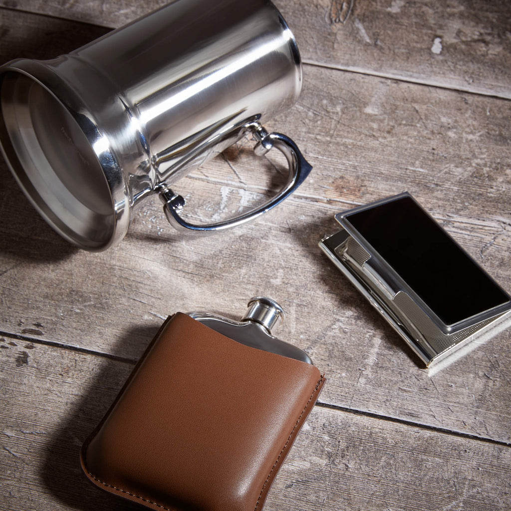 Steel Hip Flask with Leather Sleeve